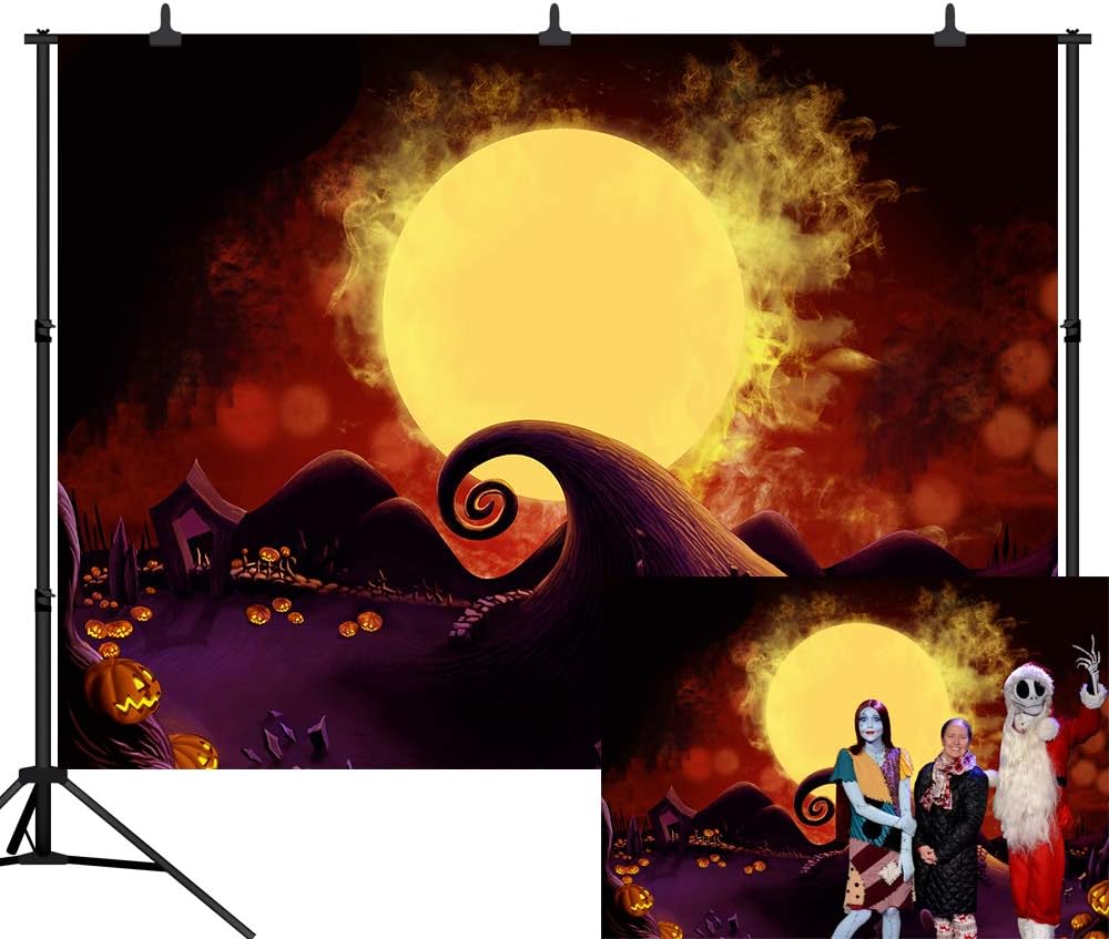 DePhoto 7X5FT Halloween Backdrop Fantasy Pumpkin Lantern Moon Ghost Bat Seamless Vinyl Photography Photo Background Studio Prop PGT458A