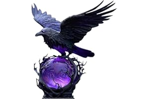 Kutiayta Mystical Raven Statue with Glowing Purple Orb – Gothic Fantasy Sculpture for Home or Halloween Decor – Winged Bird on Tree Base