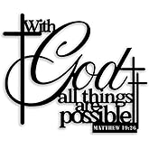 Cross Matthew 19 26 Metal Wall Decor - Christian Scripture Room Decor Motivational Inspirational Wall Art Home Decor for Living Room, Bedroom, Dining Room, Bathroom, Office (Black)