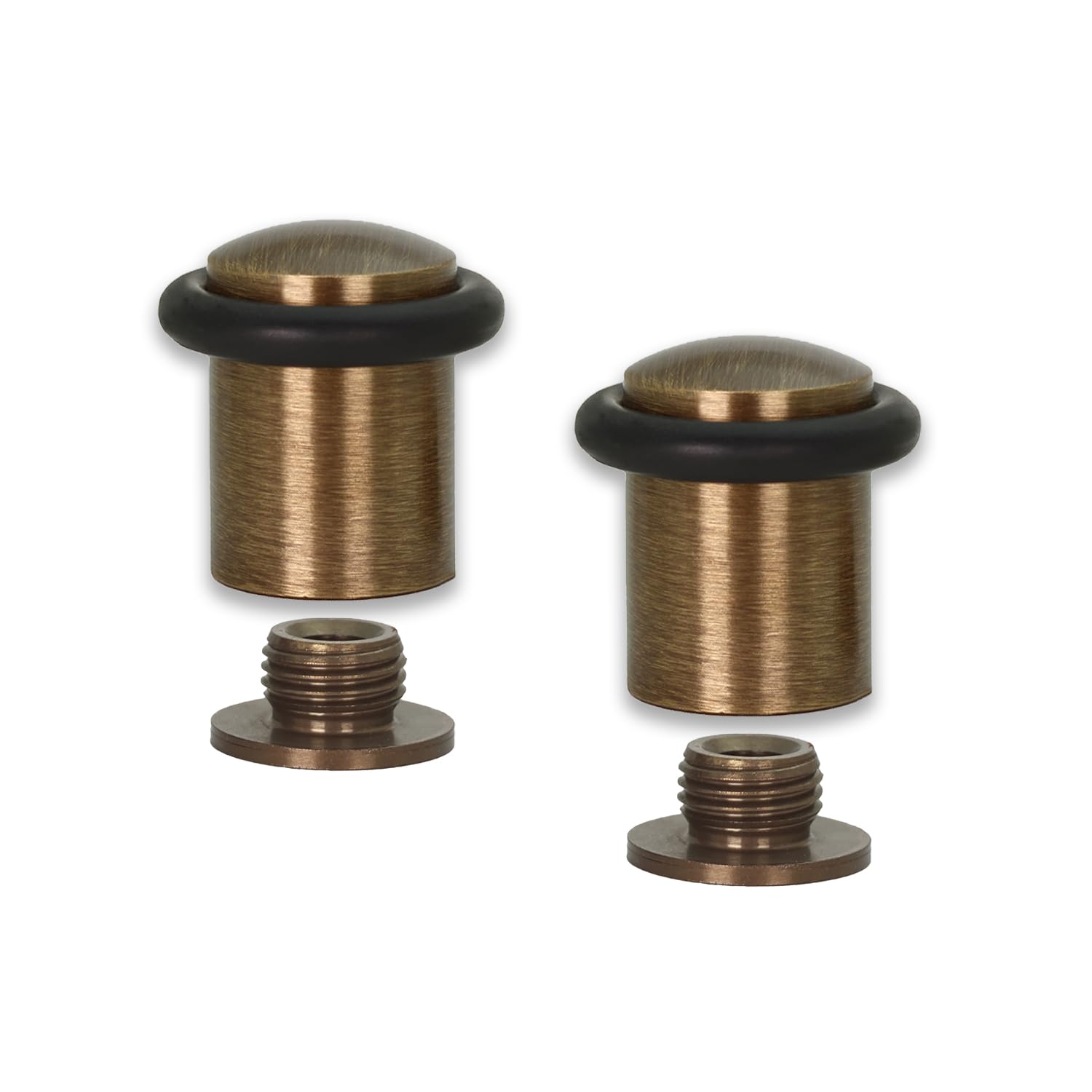 EVI Herrajes | Pack of 2 Door Stops | Ø20x29 mm | Brass Antique Brushed Finish | Natural Silicone Black Rubber | Threaded Base | Includes Screws and Anchors | Model 040138CBCU — image 1