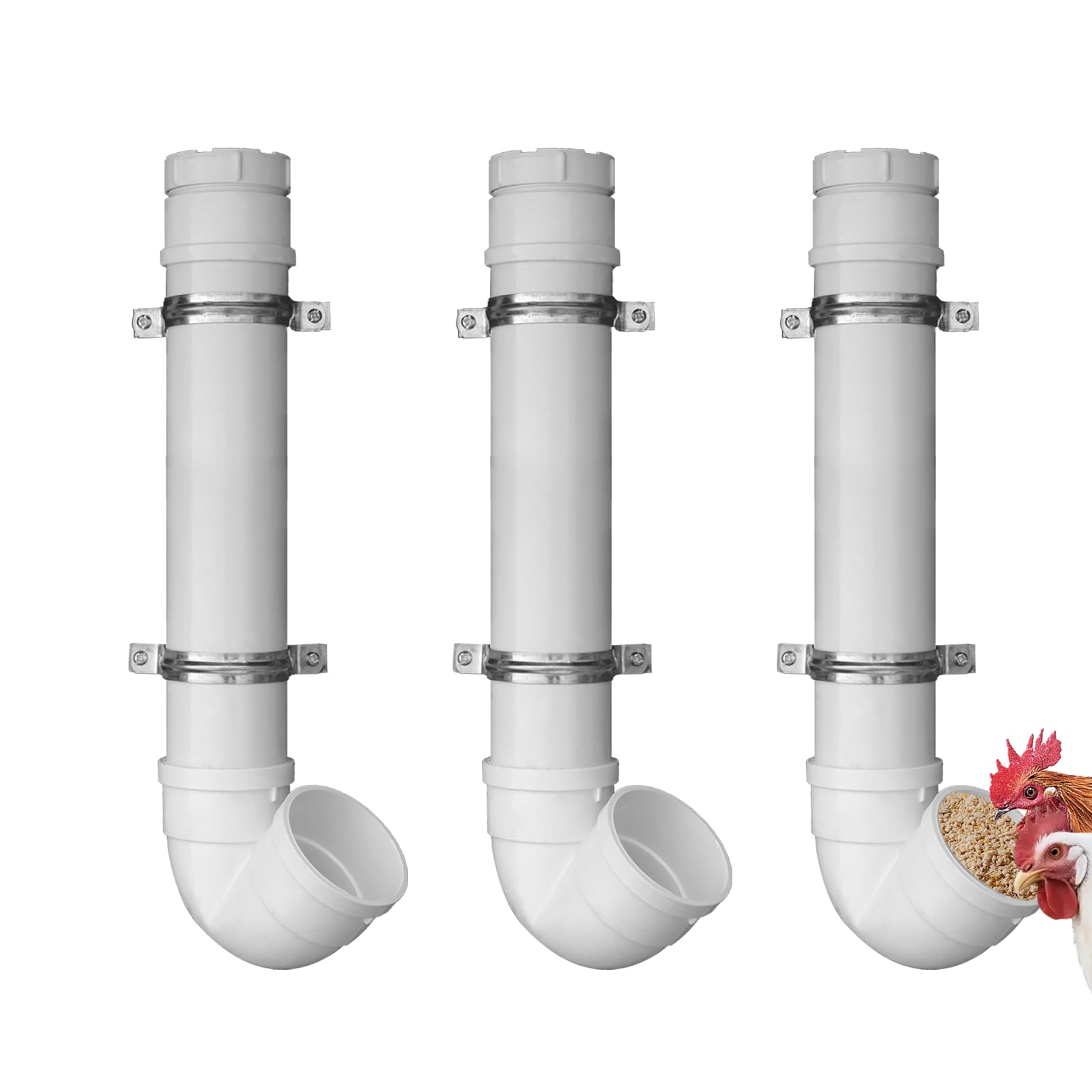 Photo 1 of 3 Pack PVC Chicken Feeder, 6 lb Capacity Automatic Chicken Feeder No Waste,Easy to Install and Clean for Chicken Poultry Feeder