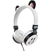 Planet Buddies Kids Headphones for School Travel, Safe Volume Limited, HD Mic Stereo Sound On-Ear Girls Boys Headphones for Kid, Foldable 3.5mm Wired Kids Earphones for iPad Computer - Furry Panda