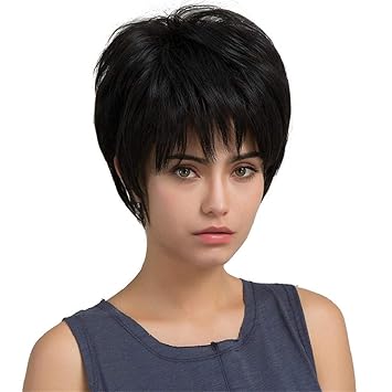 Amazon Com Doinshop Short Straight Fluffy Black Hair Wigs For