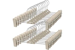 NORTHERN BROTHERS Pants Hangers with Clips 30 Pack - Space Saving Stackable Shorts Skirt Hangers with Clips - Non-Slip, Adjustable for Men, Women, Kids, Children, Baby, Beige