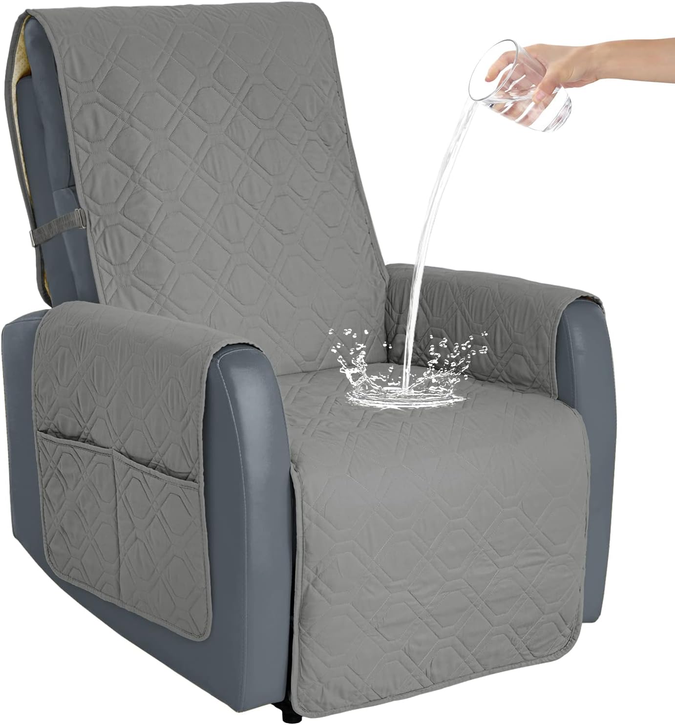 Slipcovers - SOFTOWN Recliner Chair Covers Sofa Slipcover Non-Slip Chair Couch Cover Machine Washable Furniture Protector with Straps for Dogs(Grey, 23inch Recliner)