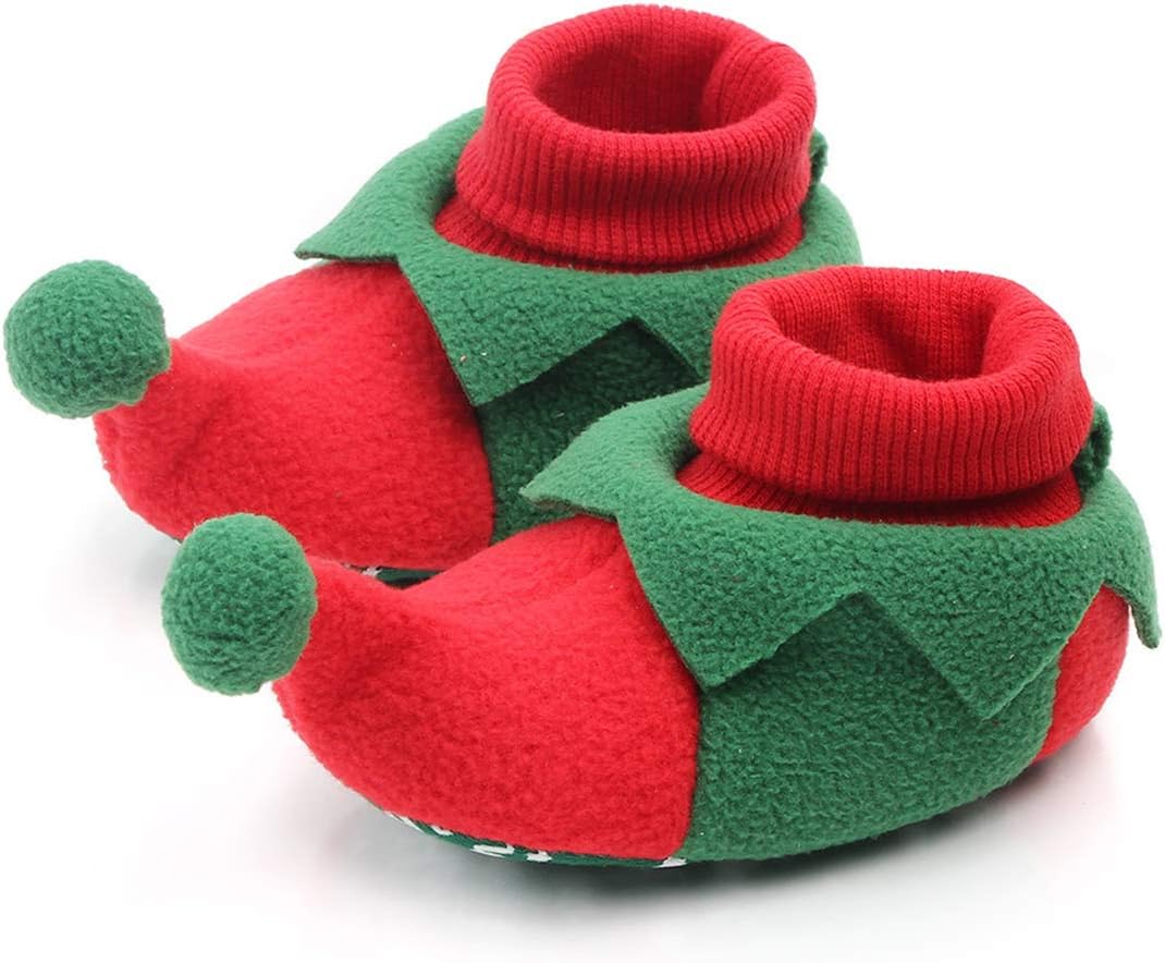 Newborn Infant Baby Christmas Shoes Santa Slippers Booties Anti-Slip Socks Boots Winter Warm Prewalkes