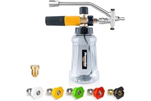 Prunarbo Pressure Washer Foam Cannon with Dual-Connector Accessory, Power Washer Foamer Sprayer with Double Tip Attachment 5 Nozzles 1/4" Quick Connect Additional 1.1mm Orifice Car Detailing