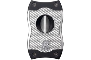 Colibri Premium SV-Cut 2 in 1 Cigar Cutter - Ergonomic Stainless Steel V-Cut and Straight Cut Style Spring-Loaded Blade, Ideal for up to 60+ Ring Gauge - Gift for Cigar Enthusiasts (Chrome & Black)