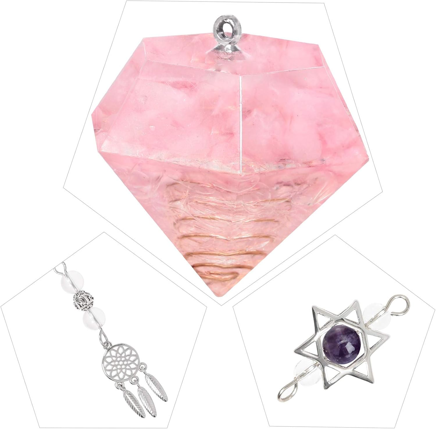 rockcloud Stone Pendulum for Dowsing Divitation Meditation Reiki Healing Energy Balancing with Dream Catcher, Rose Quartz: Home & Kitchen