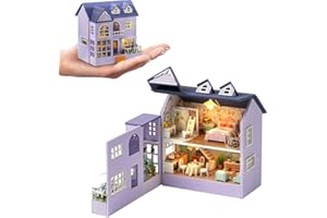 MONTIDEY DIY Miniature Wooden Dollhouse Furniture Kit,Mini Handmade Doll House with LED,1:24 Scale Creative Woodcrafts Toys for Adult Friend Lover Birthday Gift (Happy House)