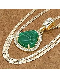 L & L Nation - Colgante de Buda sonriente chapado en oro de 14 quilates con cadena de San Valentín