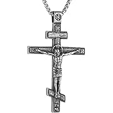 HZMAN Eastern Orthodox Cross Necklace for Men Retro Religious Jesus Crucifix Byzantine Cross Christian Pendant Necklace