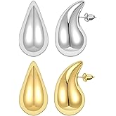 Fekang Teardrop Earrings Chunky Gold Hoop Earrings for Women Trendy Lightweight Earrings Hypoallergenic 18K Real Gold Plated Fashion Jewelry for Women