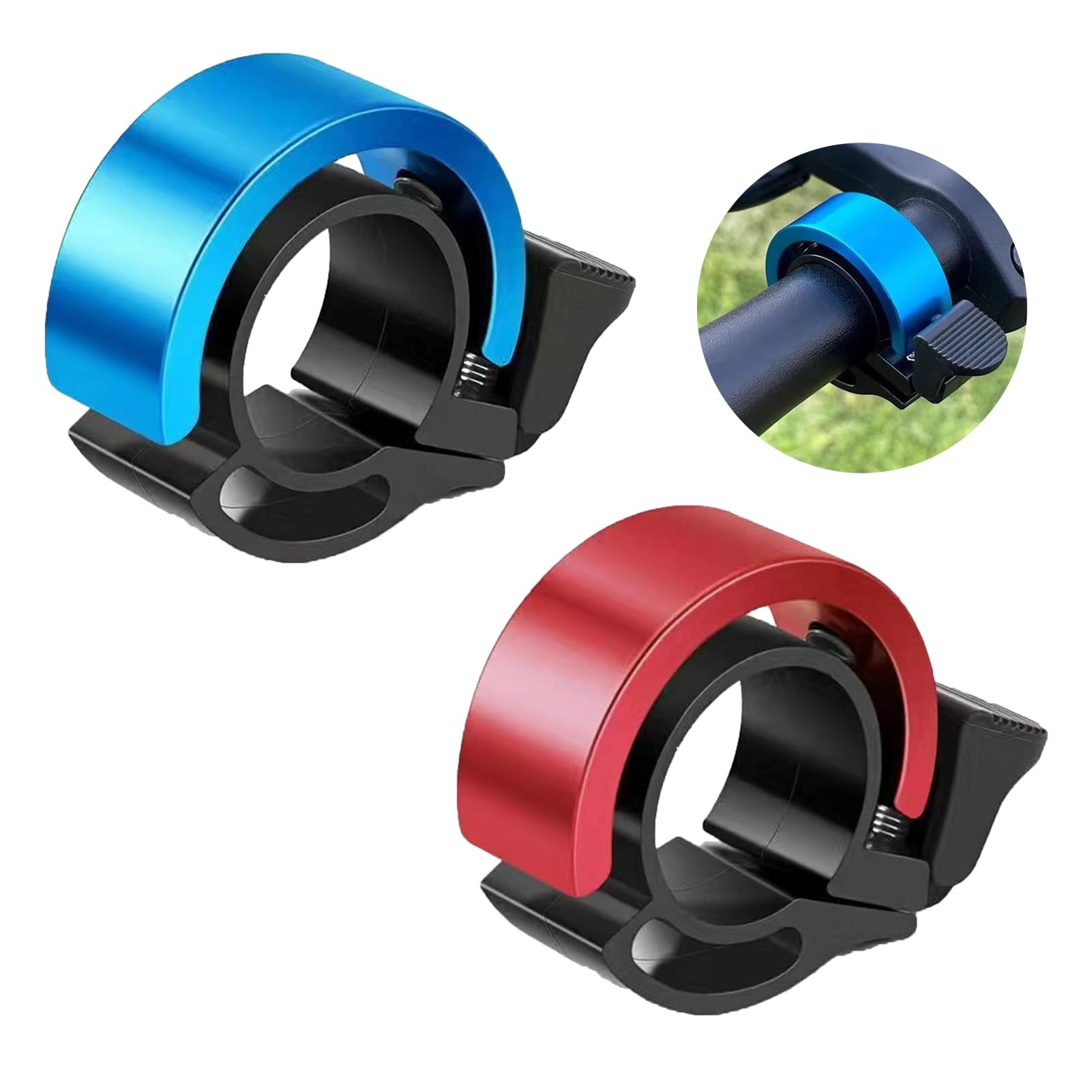 2 PCS Bike Bell Bicycle Bells, Invisible Road Mountain Bike Bells Fits 2.2cm/0.87in Handlebars, Aluminum Alloy Mini Bicycle Bell Horn with Loud Crisp Clear Sound for Boys Girls (Blue, Red)