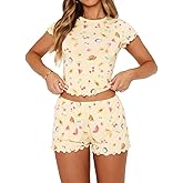 Dressmine Women Pajamas Set 2 Piece Sets Casual 2026 Summer PJ Shorts Cute Clothing Sets Y2k Short Sleeve Tops Lounge Outfits