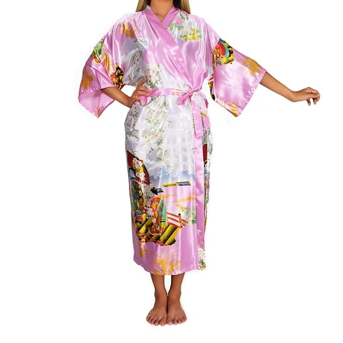 Tana Women S Full Length Silky Satin Japanese Floral Kimono Robe