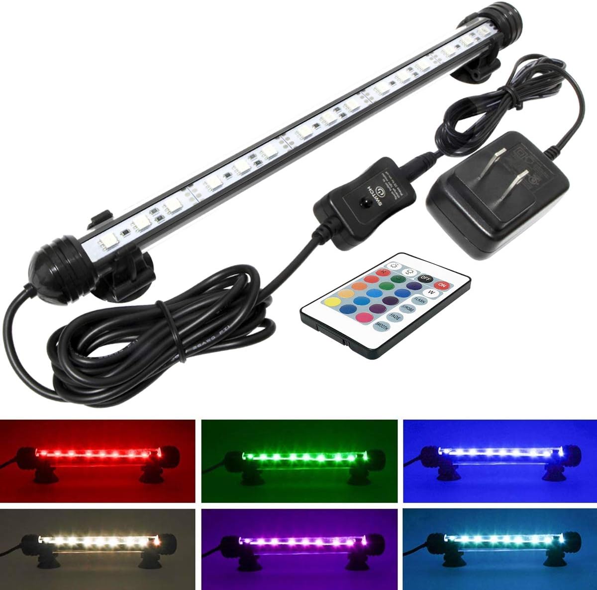 MingDak LED Aquarium Light kit RGB Color Changing Remote Control Fish Tank Light,Underwater
