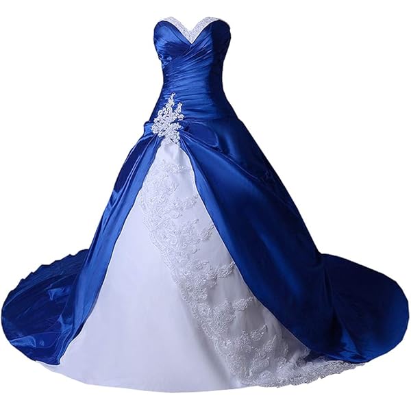 Amazon.com: Plus Size Wedding Dresses for Bride Applique Beads Pleated  Satin Bridal Dresses Gowns Royal Blue/White 6 : Clothing, Shoes & Jewelry