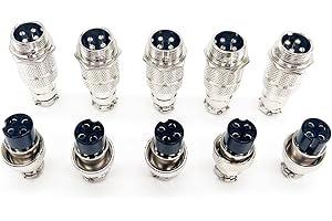 CHALITECK 5Set GX16 4pin Male+Female Combination Aviation Plug Socket Connector,Panel Mounted Metal Circular Adapter Thread Locking,5A/125V,16mm,Welded,for Electrical and Electronic Connections