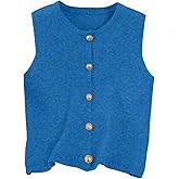 RoseSeek Women's Button Down Sweater Vest Sleeveless Crewneck Knit Outerwear Old Money Knitwear