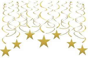 ADEER Gold Twinkle Stars Swirls Decorations Shiny Metallic Hanging Stars Garland Wedding Favors Birthday Baby Shower Party Decorations, 30 pcs