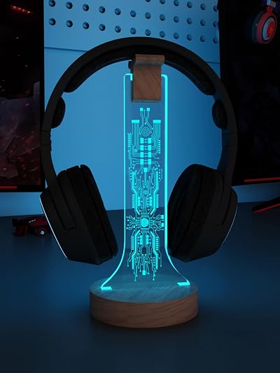 YuanDian RGB Headphone Stand Wooden Holder 16 Color LED Light for Gaming Desk