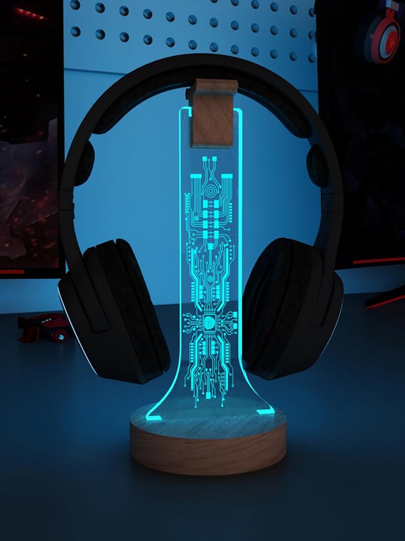 YuanDian RGB Headphone Stand Wooden Holder 16 Color LED Light for Gaming Desk