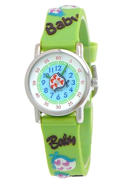 VIVE Kinderuhr,Silikon Armband Uhr mit Baby Schriftzug/Lätzchen/Rassel,Hellgrün/Grün/Türkis/Weiß B167
