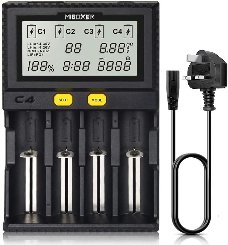 COSOOS 18650 Battery Charger MiBOXER 4-Bay with LCD Fast Charging