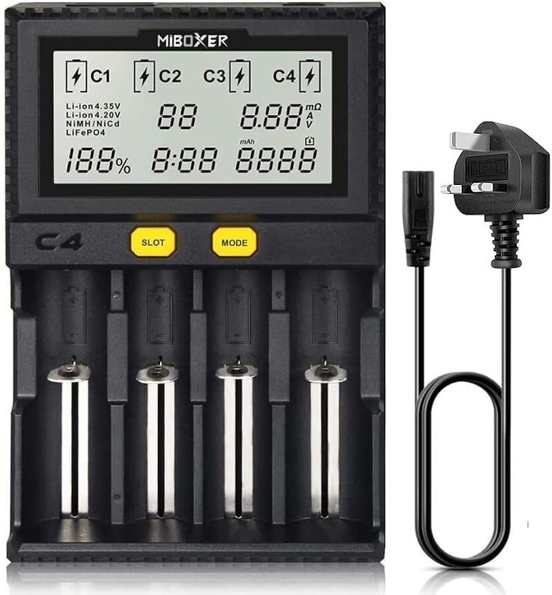 COSOOS 18650 Battery Charger MiBOXER 4-Bay with LCD Fast Charging