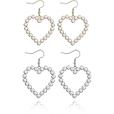 Pearl Earrings for Women Heart Dangle Earrings White Pearls Fashion Dangle Earrings Charm Earrings Bridal Jewelry Wedding Birthday Gift