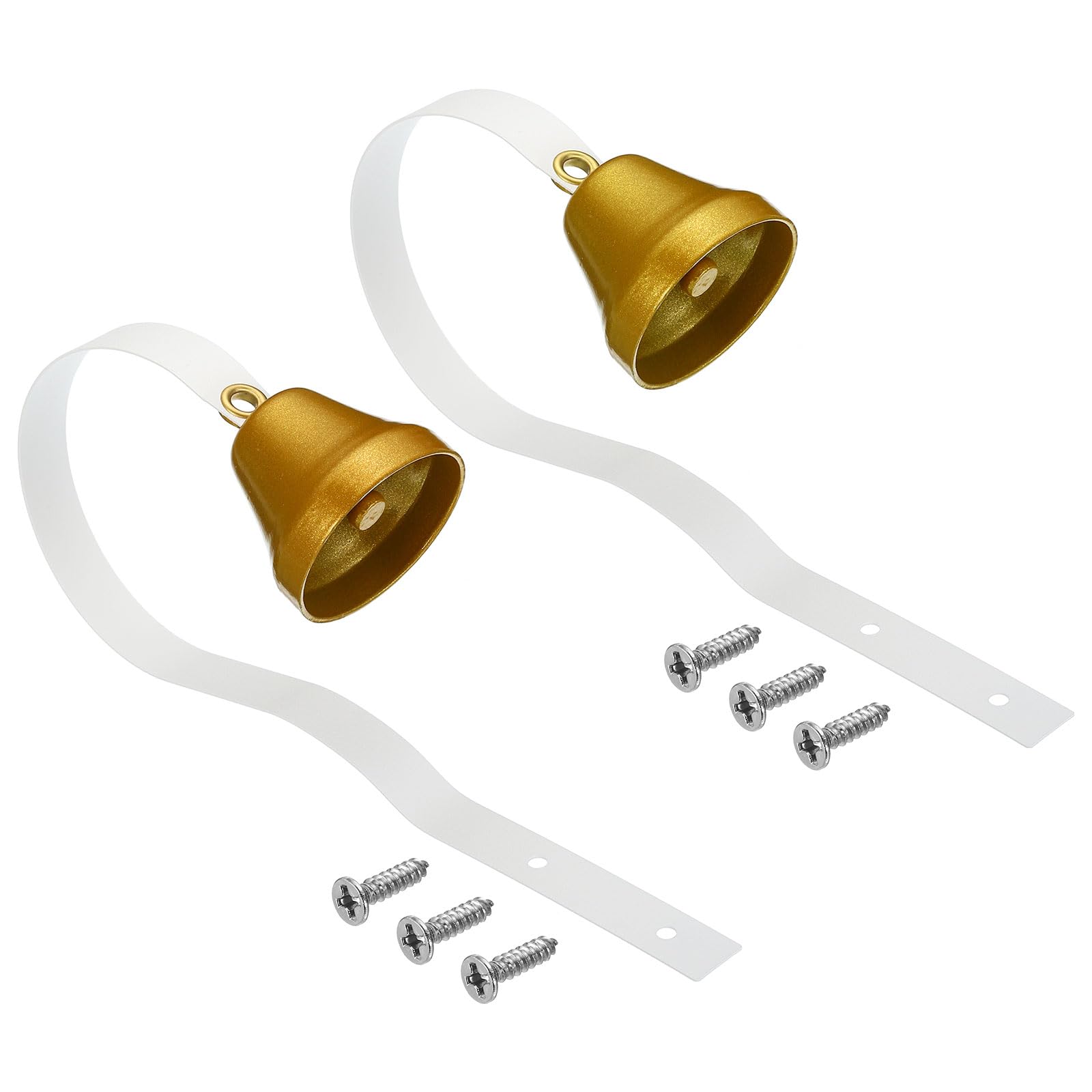 PATIKIL 2 Pcs Dog Doorbell, Fixed Metal, Wall Mounted, Golden Tone and White, Traditional Dog Bell