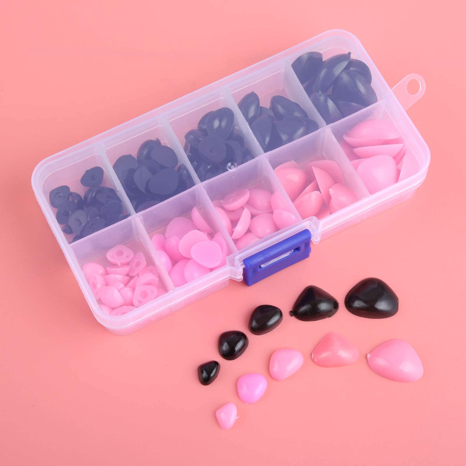 Yetaha 150PCS Plastic Nose, 5 Sizes Craft Triangle Nose for Stuffed Animals Doll, Bear, Dog, Puppet DIY Making, Black&Pink