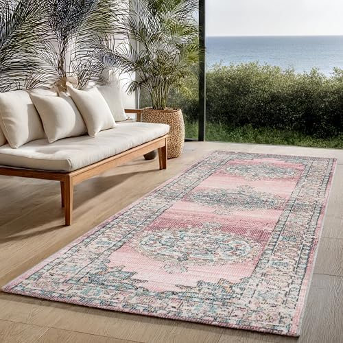 the carpet Palma - Outdoor Teppich wetterfest – Balkon Teppich, Terrasse & Garten – UV-beständig, pflegeleicht, Indoor Outdoor Teppich, Rosa, 80 x 300