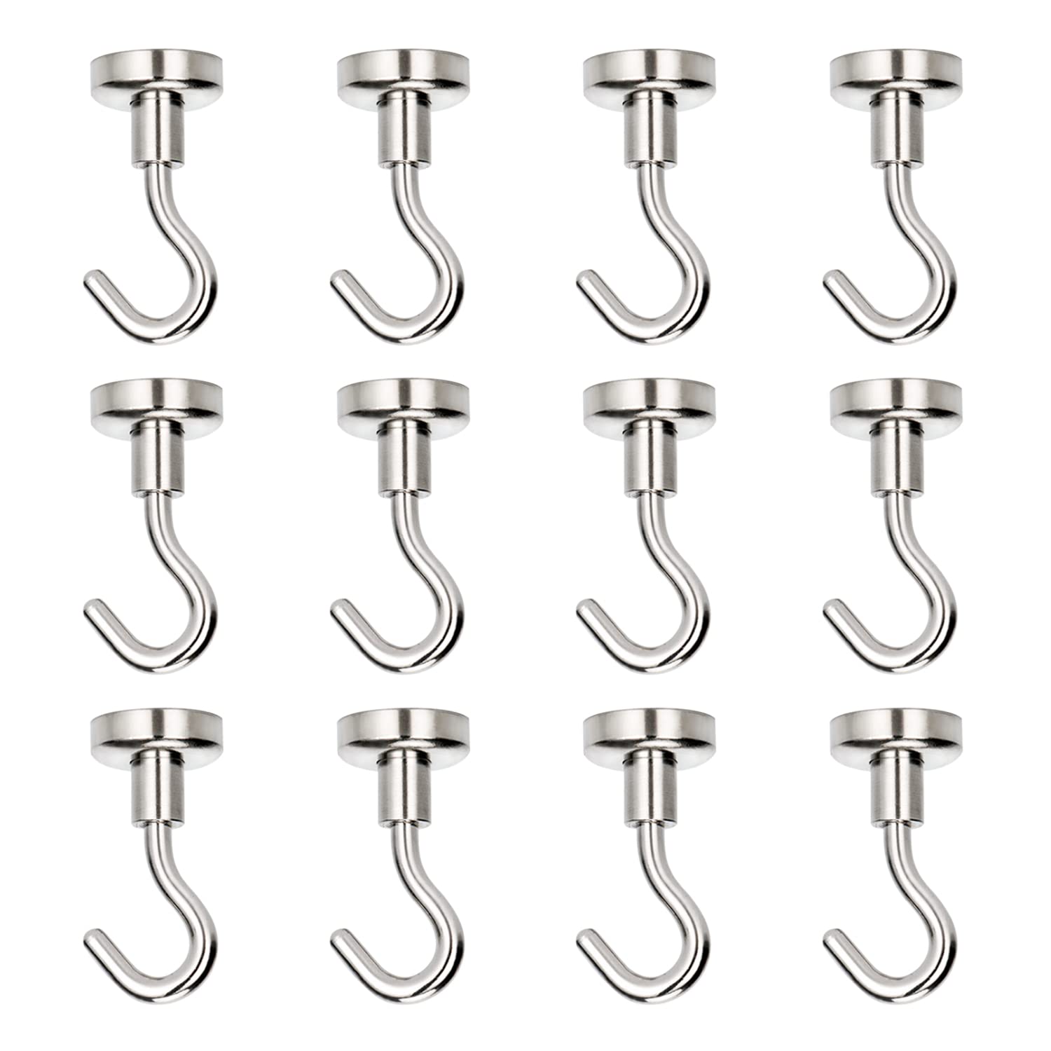 LSYYSL 12 Pack Round Neodymium Magnet Hooks, 8kg Load-Bearing Magnetic Hooks, Small Hanging Bracket for Cruising, for Garage, Refrigerator, Kitchen, Bathroom, Ceiling