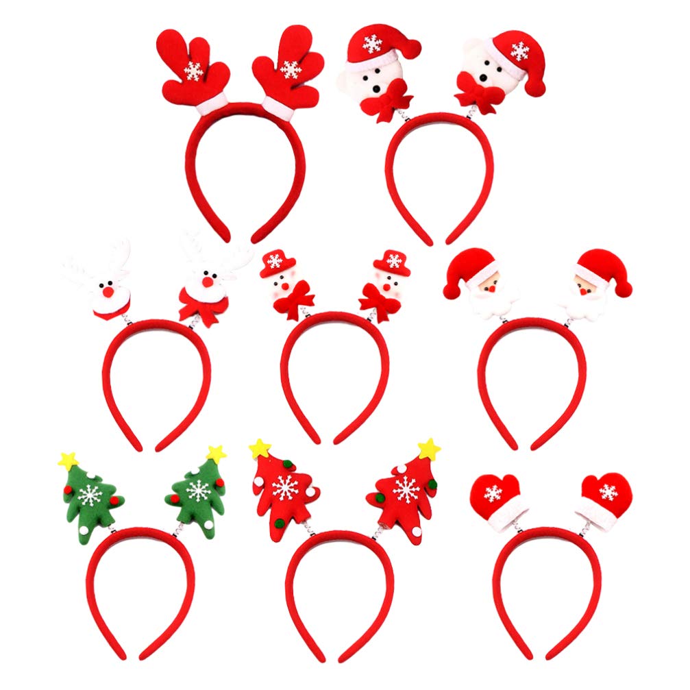 Lurrose 8pcs Christmas Head Boppers Santa Snowman Reindeer Antler Xmas Tree Gloves Decoration Headbands Hair Accessories for Christmas Party Favors