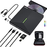 ORIGBELIE External CD DVD Drive with 4 USB Ports and 2 TF/SD Card Slots, USB 3.0 Portable CD/DVD Disk Drive Player Burner Rea