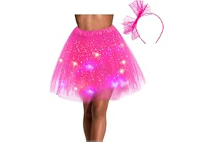 YBHOMINE Women's Tulle Tutu Skirt with Lace Bow Headband, Light Up Starry Sky Elastic Ballet Dance Skirt for Party Halloween