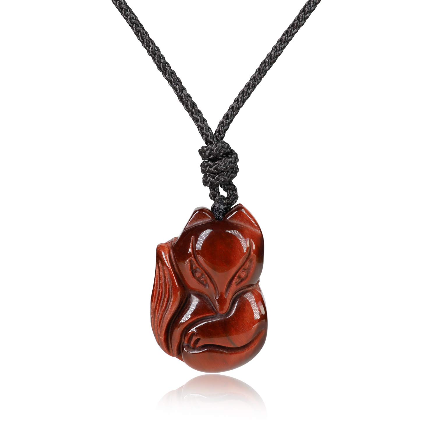 COAI Red Tiger Eye Stone Fox Pendant Necklace for Women