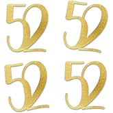 Gold Glitter 52 Cut-Out Numbers, 52nd Birthday Party Anniversary Decorations DIY Essentials