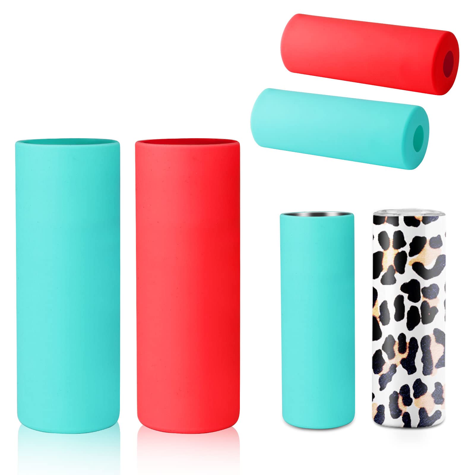 KINBOM 2 Pcs Sublimation Tumblers Sleeve, 20oz Skinny Straight Silicone Wraps Sublimation Heat Resistant Sublimation Bands for Bottle Cup DIY Prevent Ghosting (Green, Red)