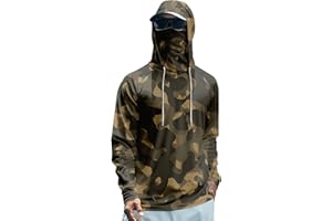 BAKGEERLE Men's UPF 50+ Sun Protection Hooded Shirt with Integrated Face Cover Long Sleeve Lightweight Rash Guard Shirts