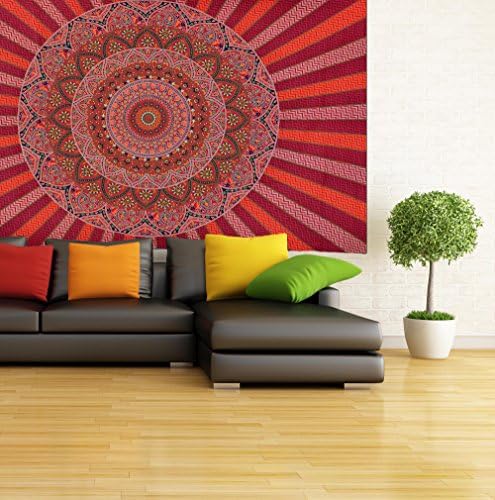 ENN ELL ENTERPRISES Hippie Mandala Bohemian Indian Bedspread, 84-by-54-Inches - Red