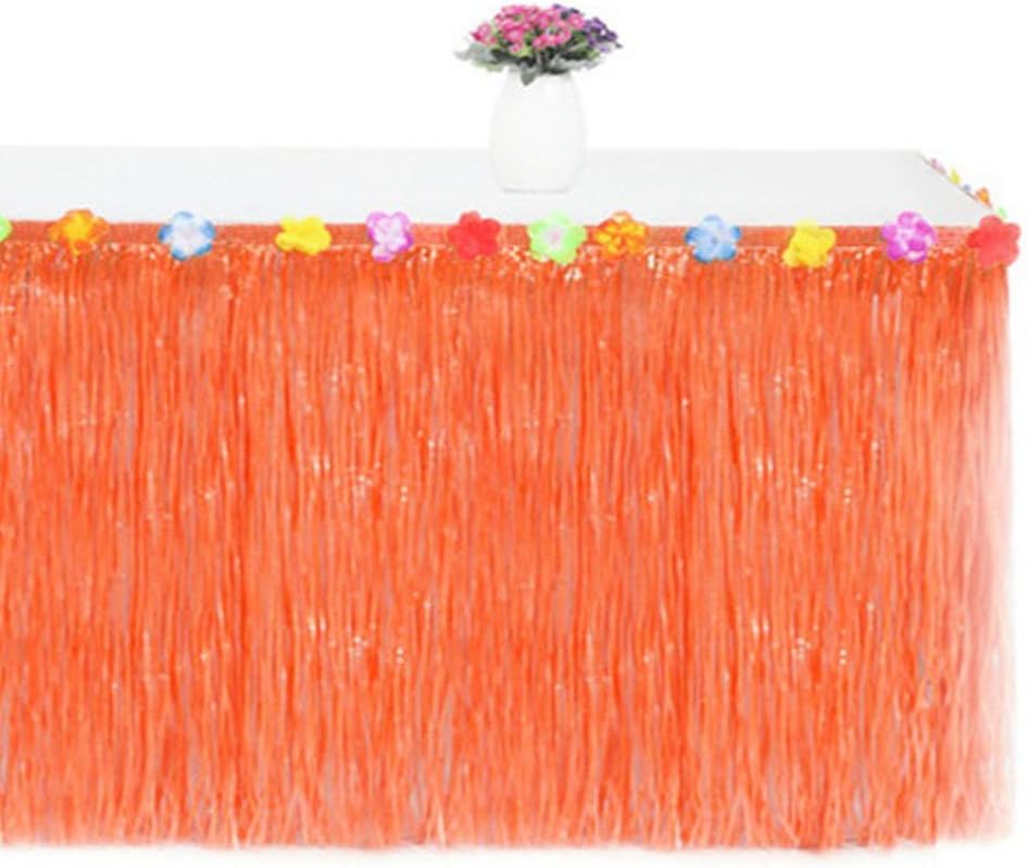 Tassels Table Skirt Hawaiian Luau Table Cover Cloth Skirting For Wedding Christmas New Year Valentine'S Day Birthday Cake Table Party Decor 9.05*2.46ft (orange)