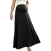 OYOANGLE Women's Maternity High Waist A Line Flared Swing Pregnancy Long Maxi Skirt