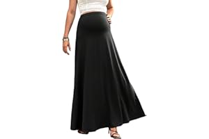 OYOANGLE Women's Maternity High Waist A Line Flared Swing Pregnancy Long Maxi Skirt