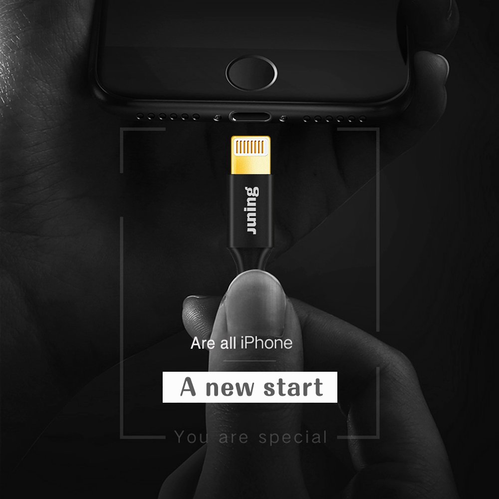 JUNING Lightning Cable Nylon Braided iPhone Charger Cord 5Pack 2x1FT/1x3.3FT/2x6FT Fast Charging, Lightning Connector to Data Syncing, Compatible with iPhone X/8/8P/7/7P/6P/6s/6s+/5/5s/SE, iPad(Black)