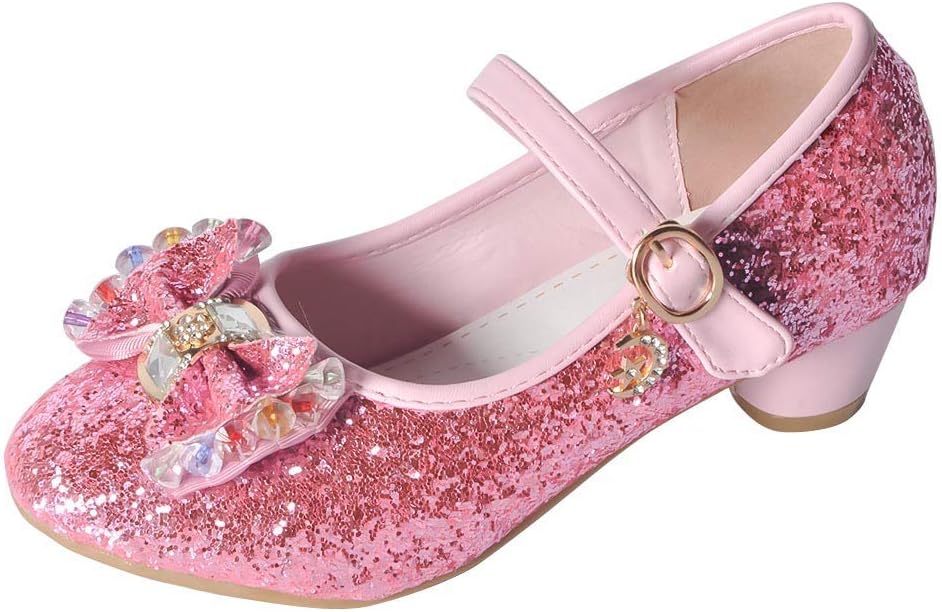 YIBLBOX Kids Girls Mary Jane Wedding Party Shoes Glitter Bridesmaids Low Heels Princess Dress Shoes