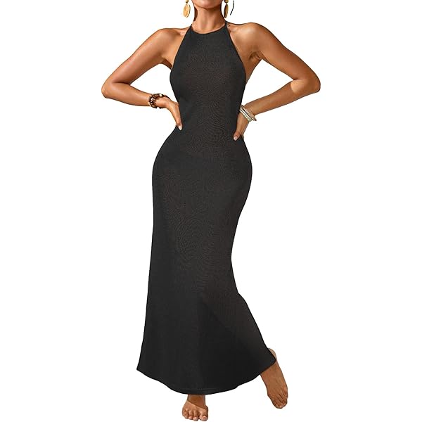Women's Crochet Swimsuit Cover Up - Backless Halter Beach Dress For Summer 2025
