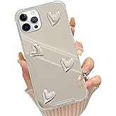 LUVI Compatible with iPhone 16 Pro Max Mirror Case Makeup Electroplate Love Heart Fashion Glossy Luxury Cool Cute Shockproof Protective Cover for Women Girls